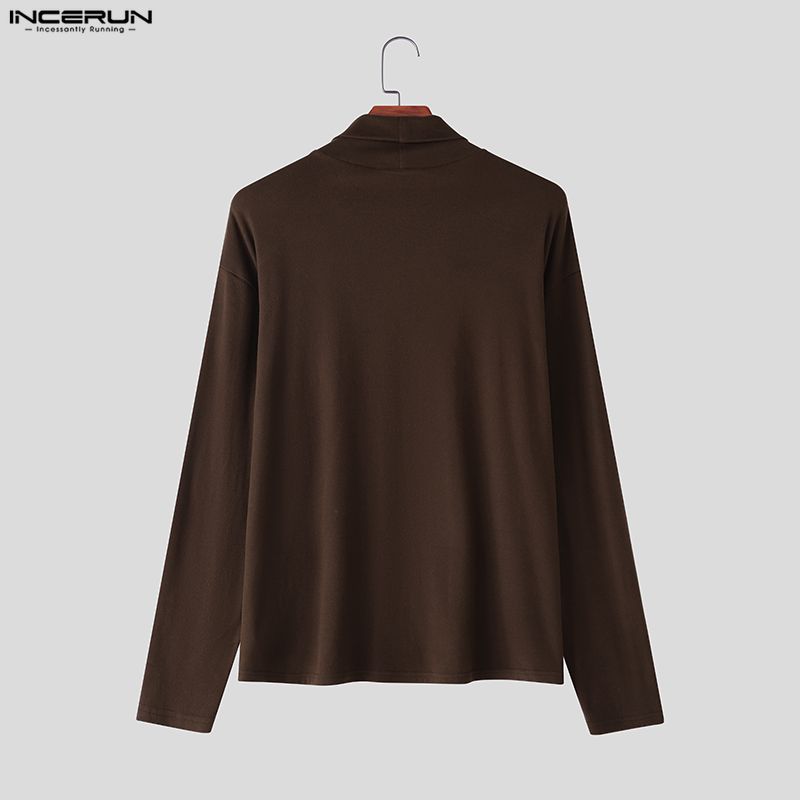 INCERUN Spring Autumn Men Solid Color High Collar Long Sleeve Fitted Tops Undershirts