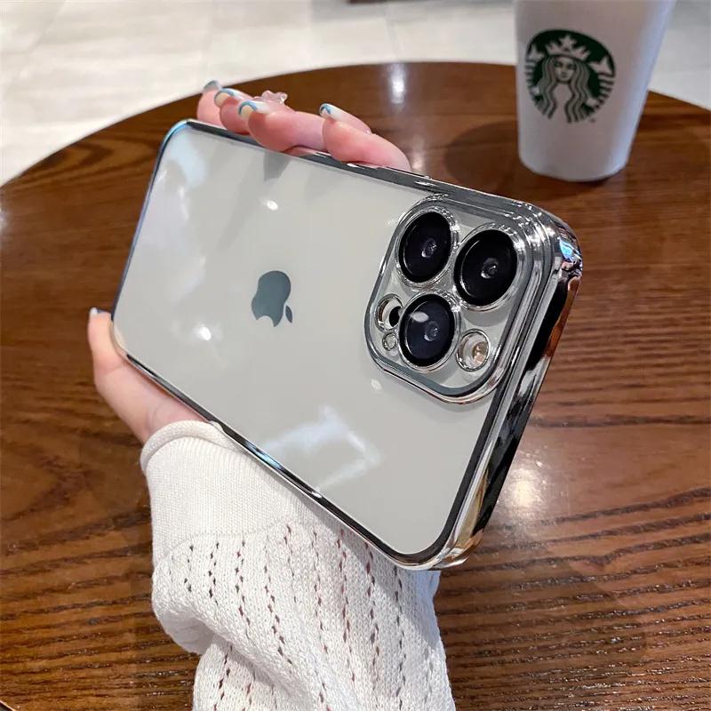 Luxury New High Quality Plating Clear Case For IPhone 15 14 11 12 13 14 Pro Max 14 15 Plus Phone Cases Shockproof TPU Back Cover
