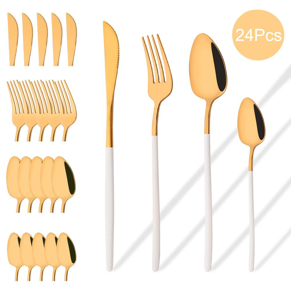 Zestaw sztućców Western 24-częściowy zestaw stołowy Naczynia ze stali nierdzewnej Czarny Srebrny Łyżka Widelec Nóż Zestaw obiadowy Sztućce domowe