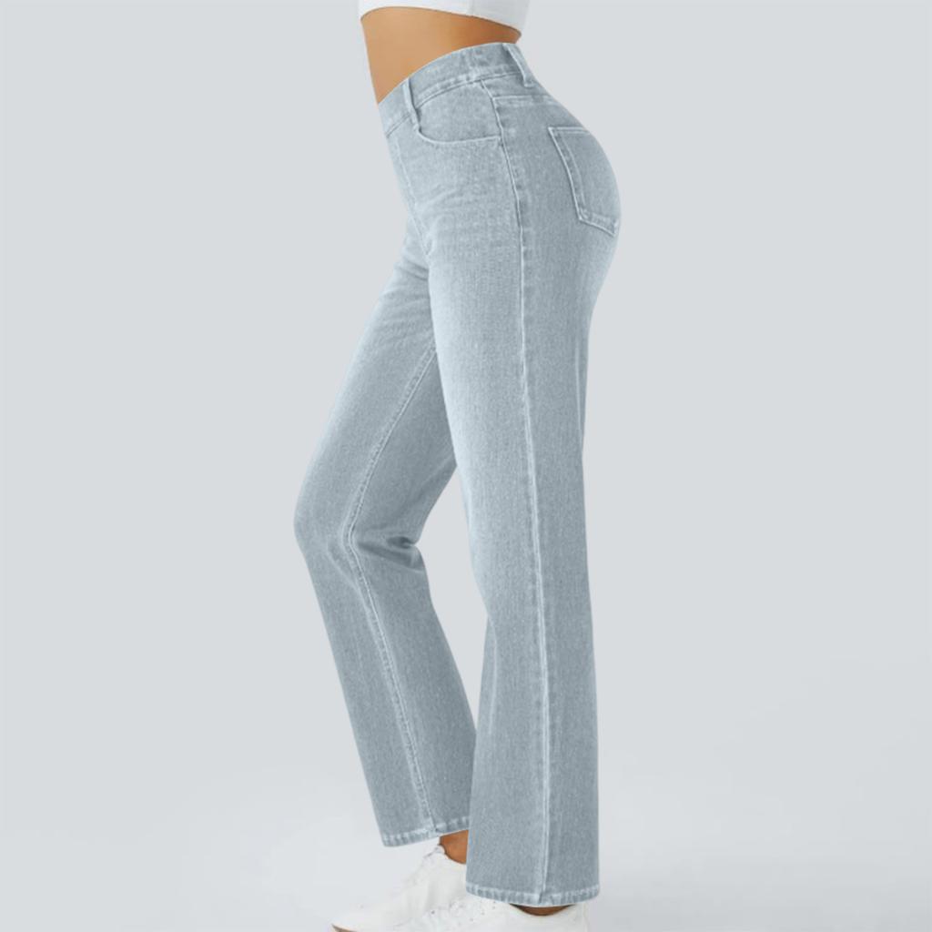 Women's High Waist Washed Women's Jeans Fashionable Versatile Straight Leg Pants