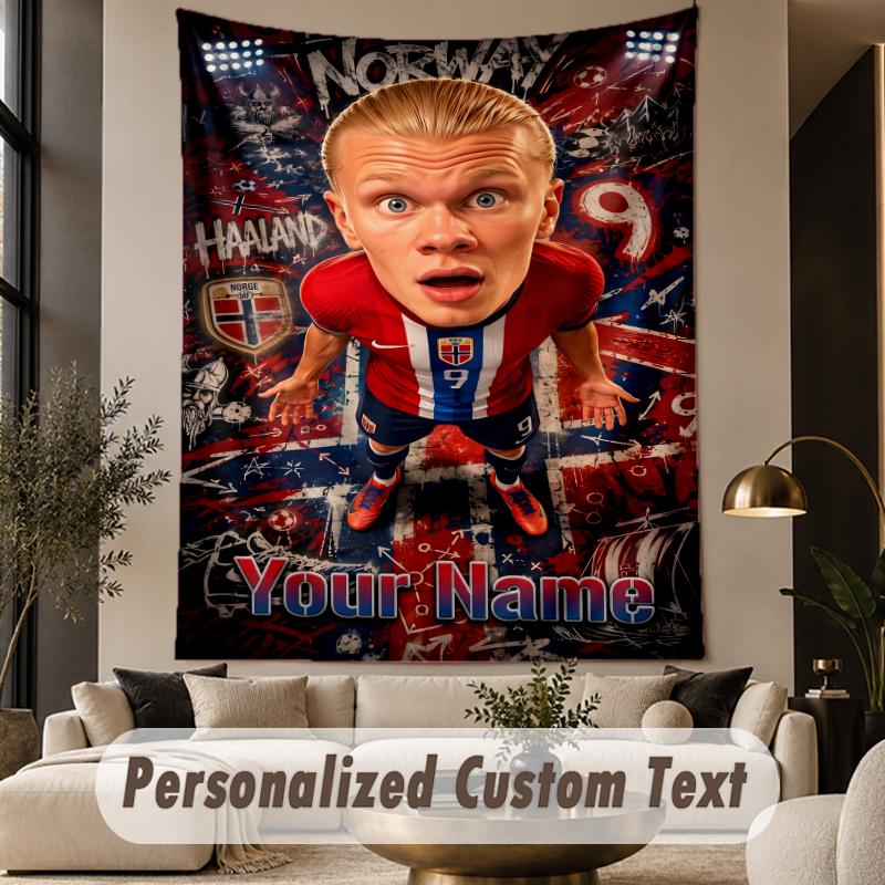 Custom Text Tapestry Erling Haaland Print Wall Tapestry Indoor Living Room Wall Decor