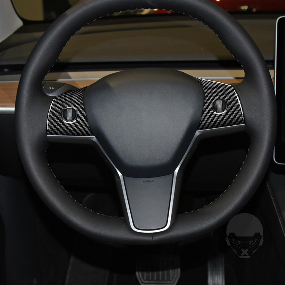 For Tesla Model 3 Y 2017-2025 Car Steering Wheel Panel Cover Trim Stickers Frame ABS Carbon Fiber Modification Accessories