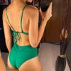 Costume da bagno intero da donna con lacci stropicciati e ritagliati sexy Costume da bagno intero con schiena scrunch femminile Costume da bagno da bagno da donna