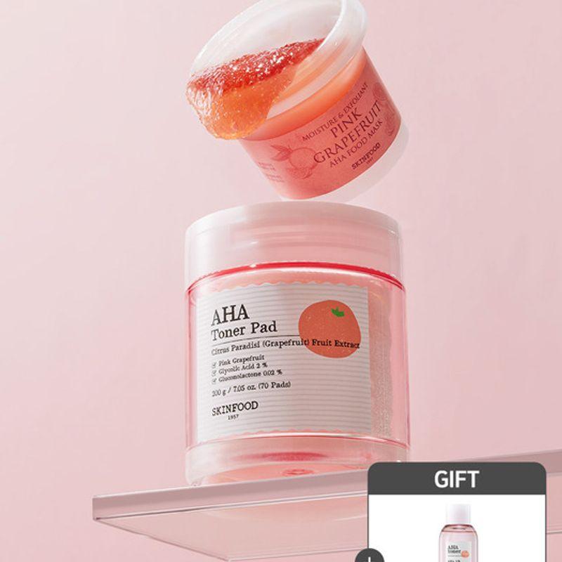 [Toner Free] 70 Pink Grapefruit AHA Pads + 120g Food Mask