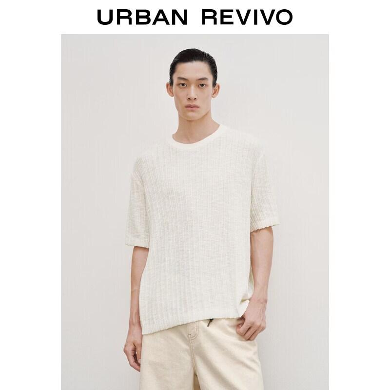UR2026 Men s Casual Vertical Stripe Knit T-Shirt M грязно-белый
