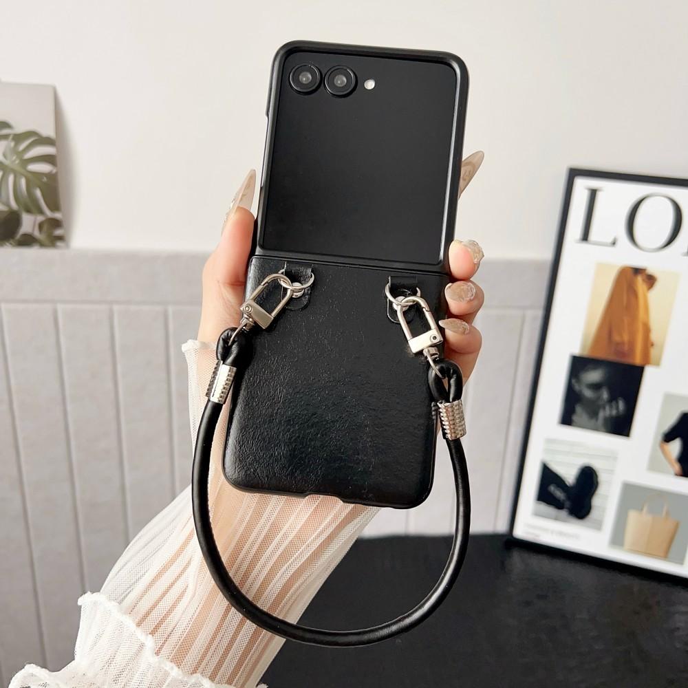 For Samsung Galaxy Z Flip 7 Case Luxury PU Skin With Lanyard Protective Back Cover Case For Samsung Z Flip 7FE 6 5 4 Phone Shell