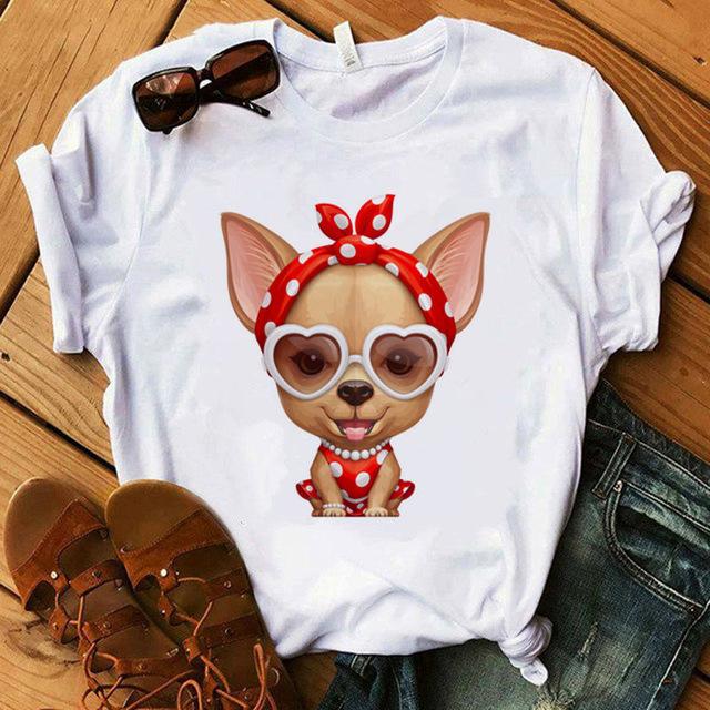 Stampa Mamma Chihuahua T-shirt da Donna Estate Nuova Moda T-shirt Divertente Design Cane Bella Ragazza T-shirt Tee Shirt Femme