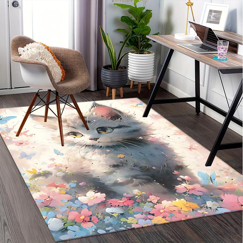 Cute Kitten Theme Chair Mat Office Carpet: Oversized Rug for Home Decor, Sofa Cover, Gift Idea, Suitable for Bedroom, Living Room, and Various Rooms