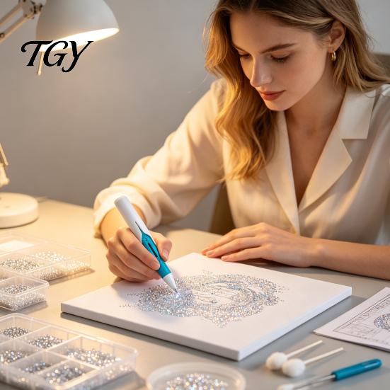 Faux Diamond Art Pen Automatic Bead Dispenser, Wax-Free Pen, Ergonomic Precision Applicator Tool for Round Diamonds, DIY Crafts Accessories