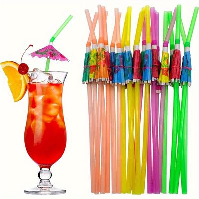 20/50pcs 9.45" Colorful Drink Straw Umbrellas - Cocktail Stirrers for Hawaiian Luau Beach Parties, Bars, Juices & Shakes JXB
