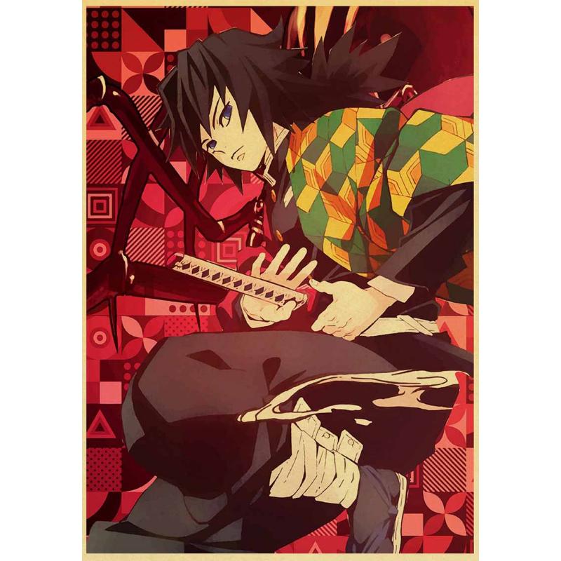 Klassieke Anime Demon Slayer Posters Esthetische Retro Kraftpapier Poster Home Decor Muurstickers Slaapkamer Bar Cafe Art Schilderen