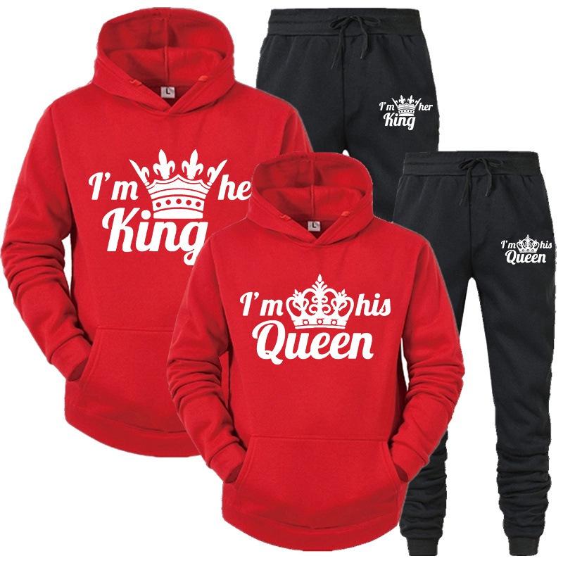 King & Queen Couple Hoodie and Sweatpants Set - Unisex Casual Sportswear