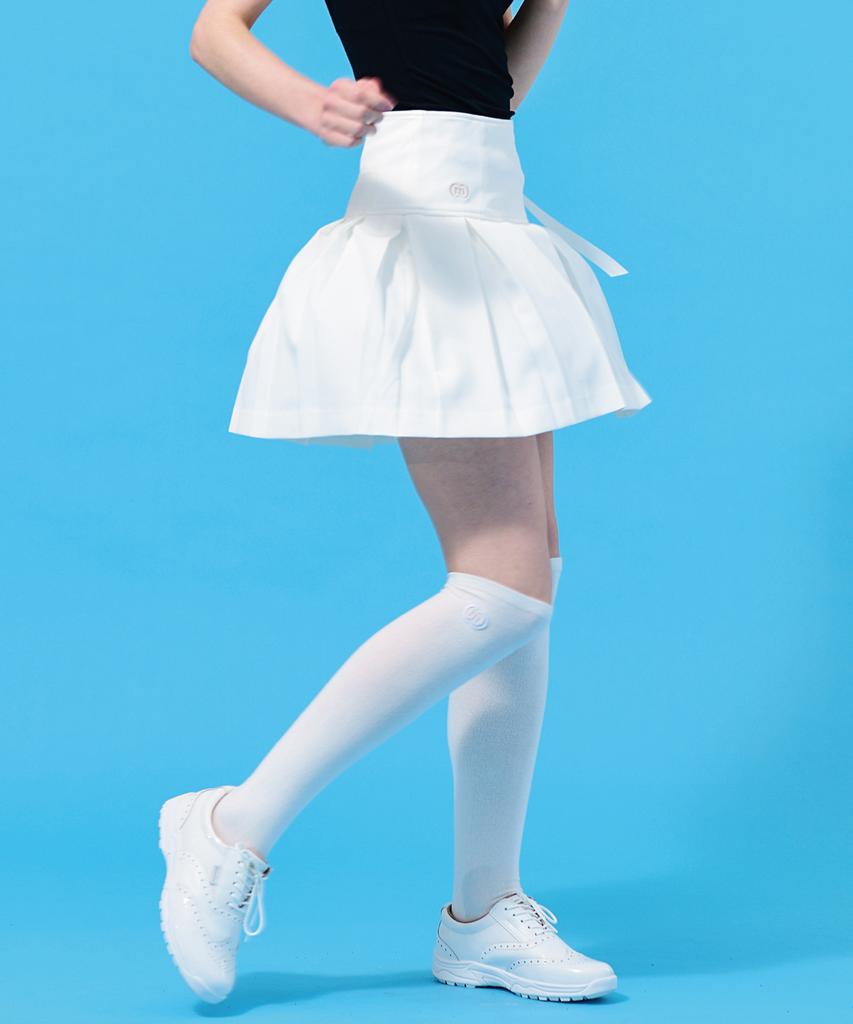 Do You Know Mc High-Waisted Ribbon-Detailed White Pleated Skirt