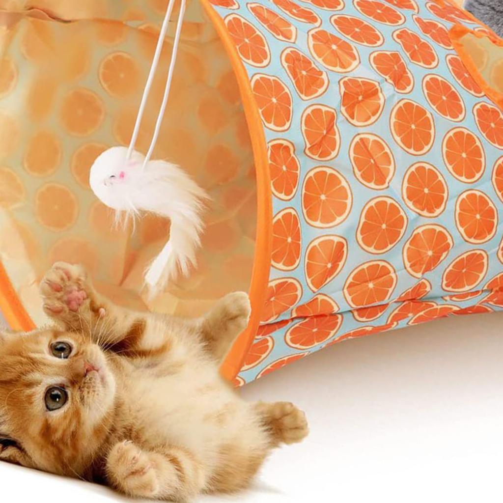 Cat Tunnel Bag Foldable Interactive 5 Holes Crinkle Sounds Tunnel Pet Drill Bucket with Plush Balls