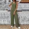 Women's Casual Summer Linen Two-Piece Sleeveless Top High Waist Trousers Beach Vacation Set