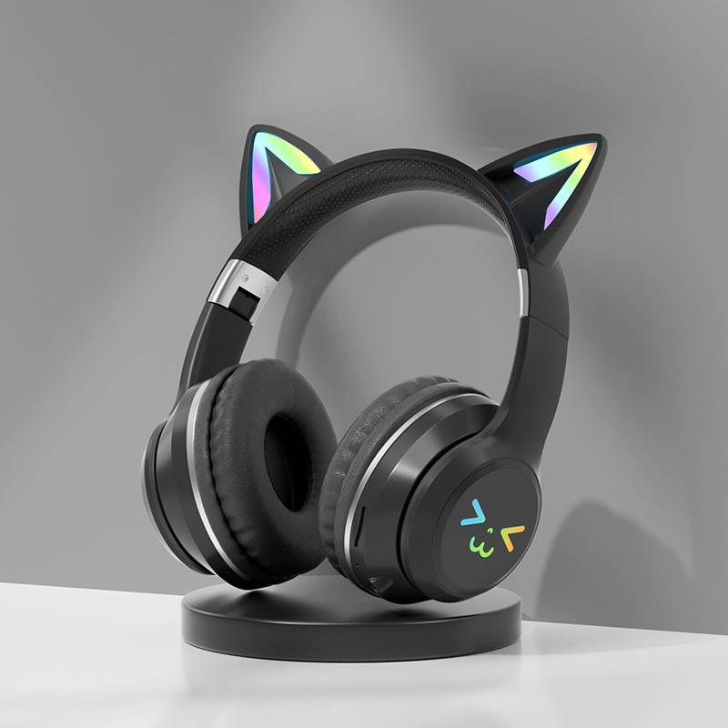 Cuffie wireless sfumate RGB auricolari Bluetooth con orecchie di gatto carine con microfono, auricolari stereo per musica e giochi, regali per bambini