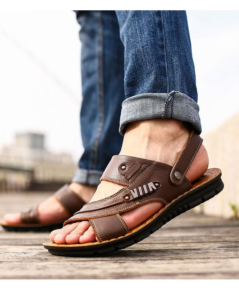 Męskie sandały plażowe z prawdziwej skóry na podeszwie Oxford