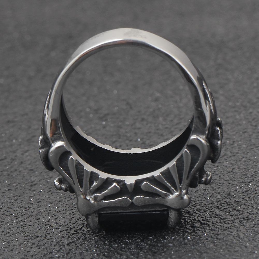 11MM Retro Dark Gothic Punk Ghost Rhinestone Stainless Steel Ring for Men