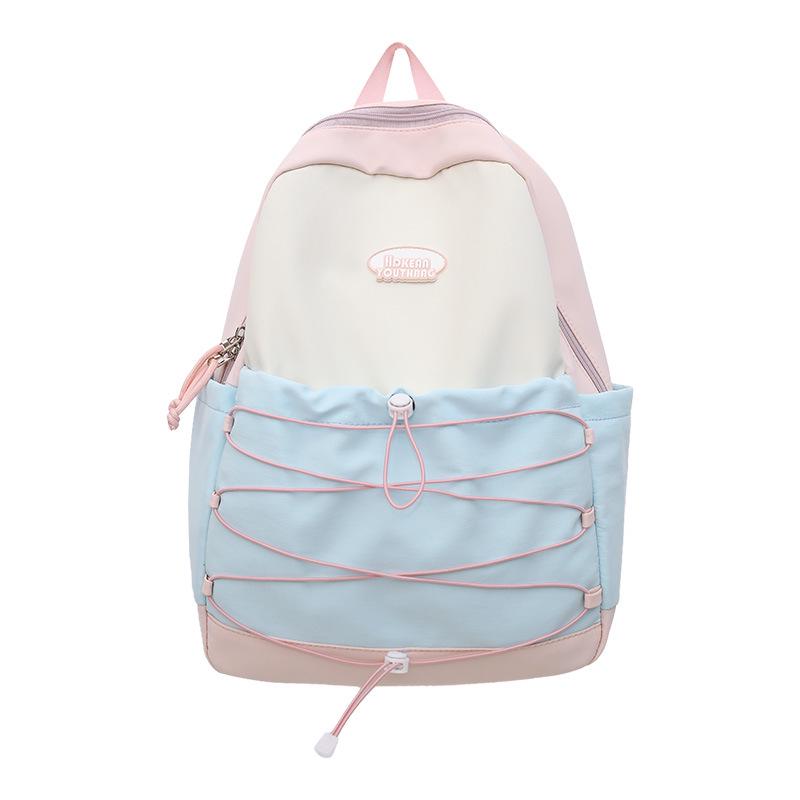 

Рюкзак из нейлона в корейском стиле с цветными блоками - Легкий и стильный для студентов розовый/синий