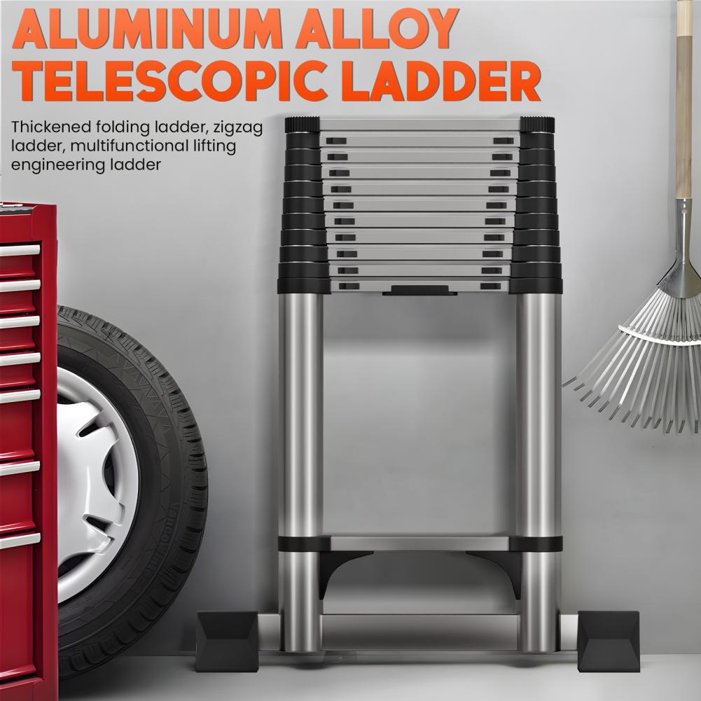 3.8M Telescopic Ladder 12.5FT Stainless Steel Extendable Sturdy Loft For Draw Wall Replace Bulb Repair Roof Bearing 330lbs