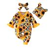 Baby Horn Floral Bodysuit & Lace Hat Set - Girl's Three-Piece Outfit for Crawling