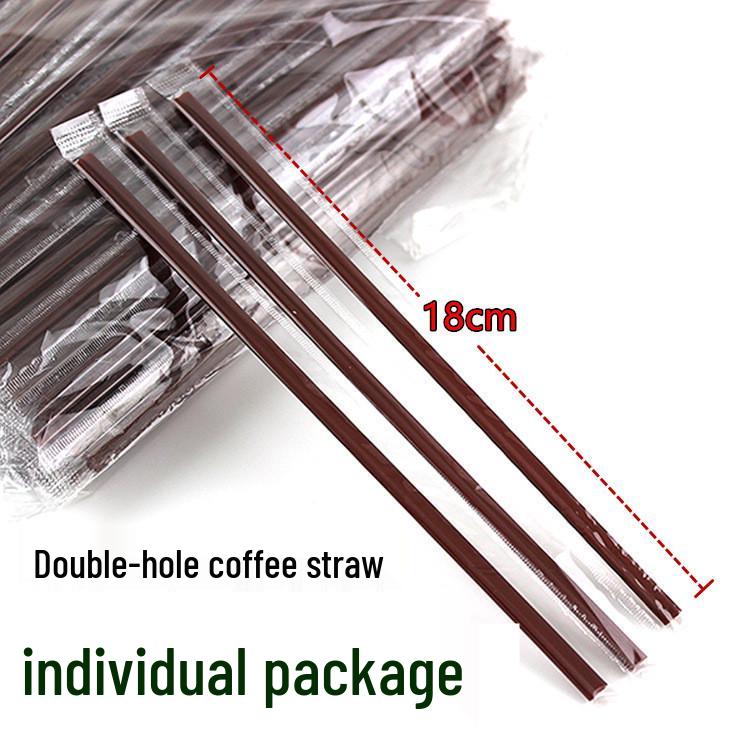 Type B Disposable Double-Hole Stirrer Straws, Individually Wrapped, 18CM Long, 500 Count/Bag