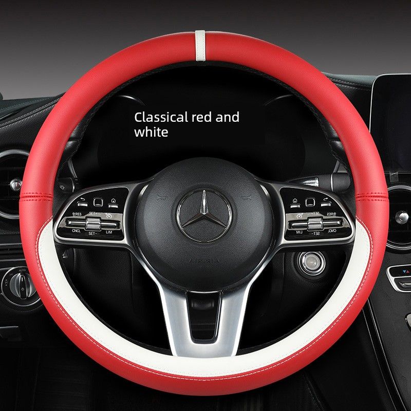 New Car Steering Wheel Cover All Year Round Neutral Fashion Color Contrast Non Slip Abrasion Resistant Napa Leather Car Steering Wheel Cover