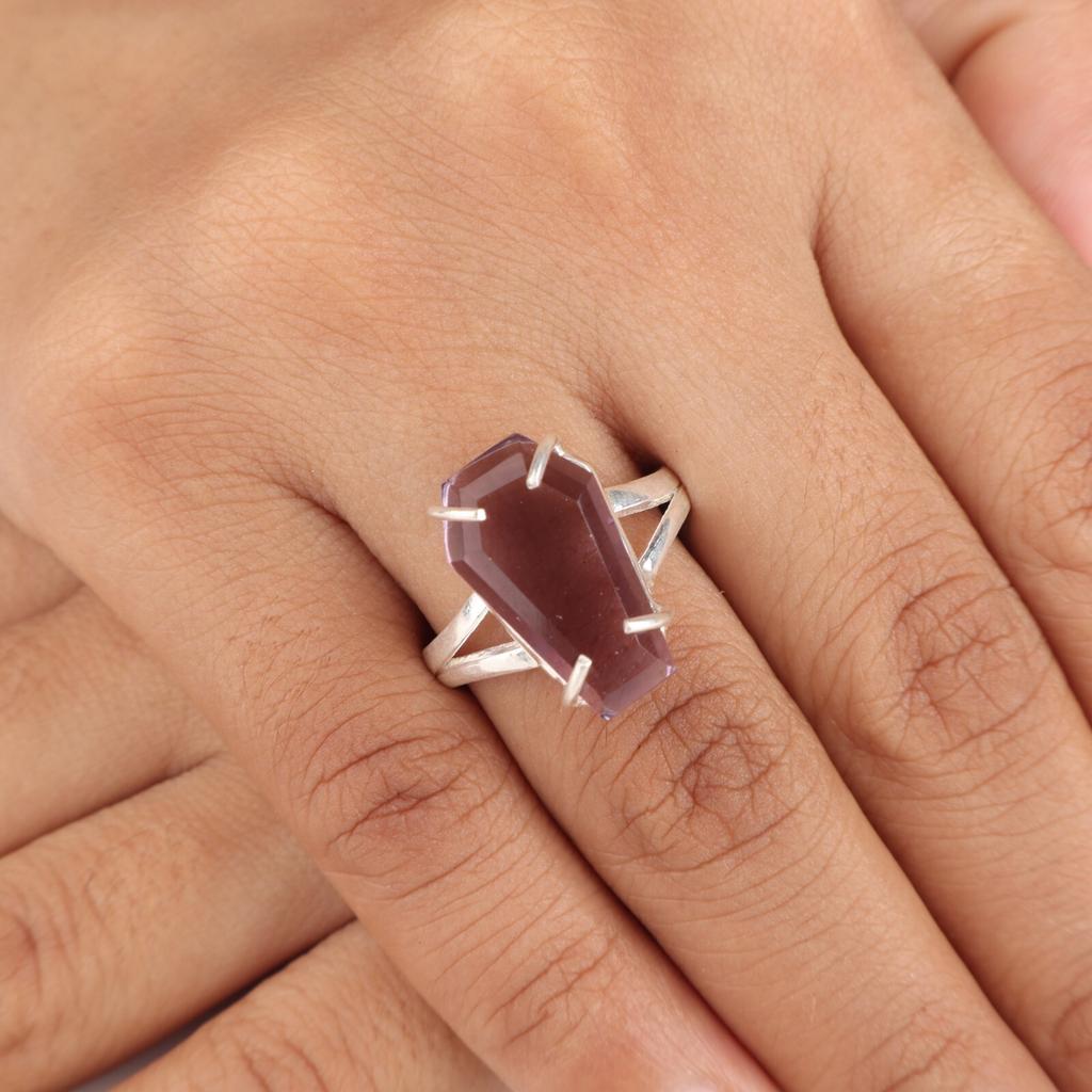 For Women Gift Amethyst Gemstone 925 Sterling Silver Jewelry Handmade Boho Ring RR-40-3