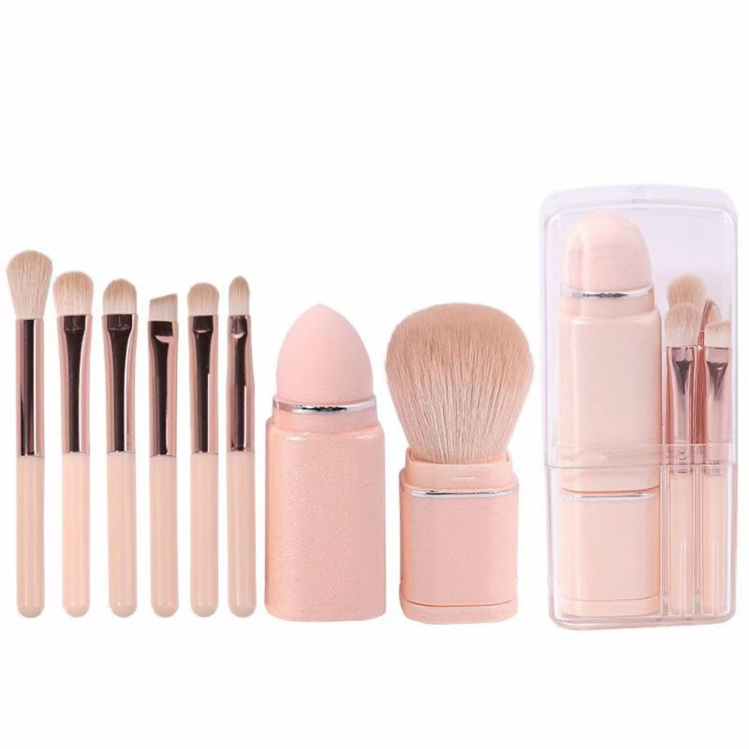 

East Leaf Makeup Brush Set, Compact, Portable, Powder Brush, Face Brush, with Storage Case, Travel [8-Piece Set] (Pink)