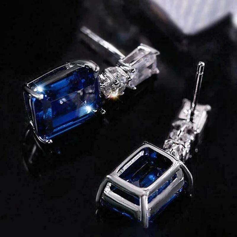 

CAOSHI Trendy Drop Earrings Female Engagement Party Zircon with Geometric Blue Zirconia Fashion Women Accessories for Wedding