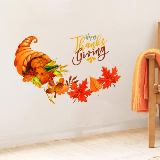 Thanksgiving Autumn Harvest Wall Stickers Festival for Decor, PVC Cornucopia Pumpkins And Maple Leaves Decals, Easy Peel Stick Art Decals Home