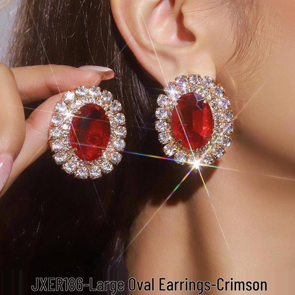 Exaggerated Geometric Heart Crystal Stud Earrings: Pink, Green, Black - Versatile Evening Ear Accessories