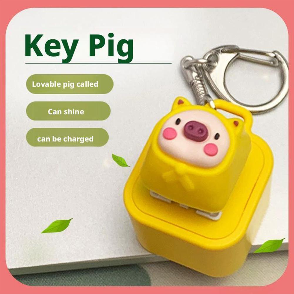 Frogs and Pig Fidgety Toy Pig Keyboard Keycap Regulator Rattle Button Sound Keychain Can Emit Light Decorative Ornament