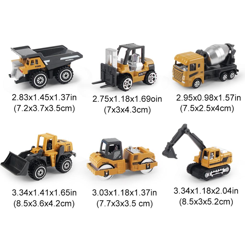6 pièces/set Camion d'ingénierie en alliage Chargeur Tracteur Excavatrice Véhicules de construction classiques Jouets Jouets éducatifs pour cadeaux d'enfants