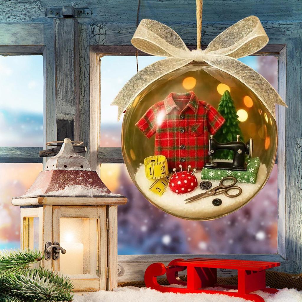 Świąteczna Kula Śnieżna Ozdoba na Choinkę Vintage Świąteczna Krawiecka Kula Śnieżna Ozdoba do Zawieszenia Przezroczysta Dekoracja Kuli Świątecznej