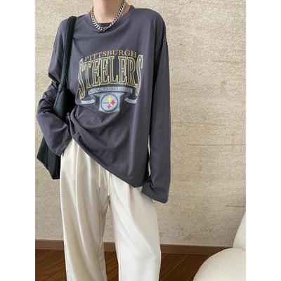 Sinan Blogger Retro Letter Print Slim Long Sleeve T-Shirt (SN6446)