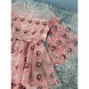Export Single Lady Mesh Embroider Flower Pink Perspective Fashion Sweet 3/4 Flare Sleeve Special Dress