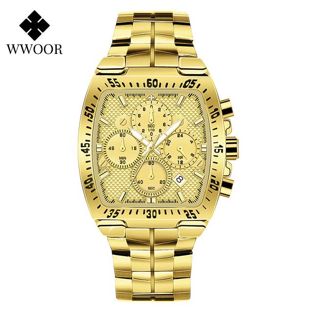 WWOOR Military Watch Men Chronograph Sports Watch For Men Luxury Square Stainless steel Quartz Waterproof Wristwatch Male Clock