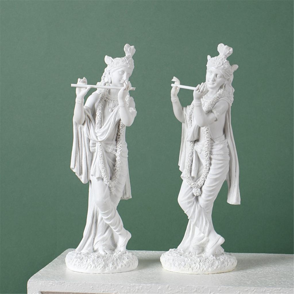 Elegant White Marbled Finish Krishna Sculpture 10Inch Hindu God of Love Collectible Figurine Statue Ornament Home Decors