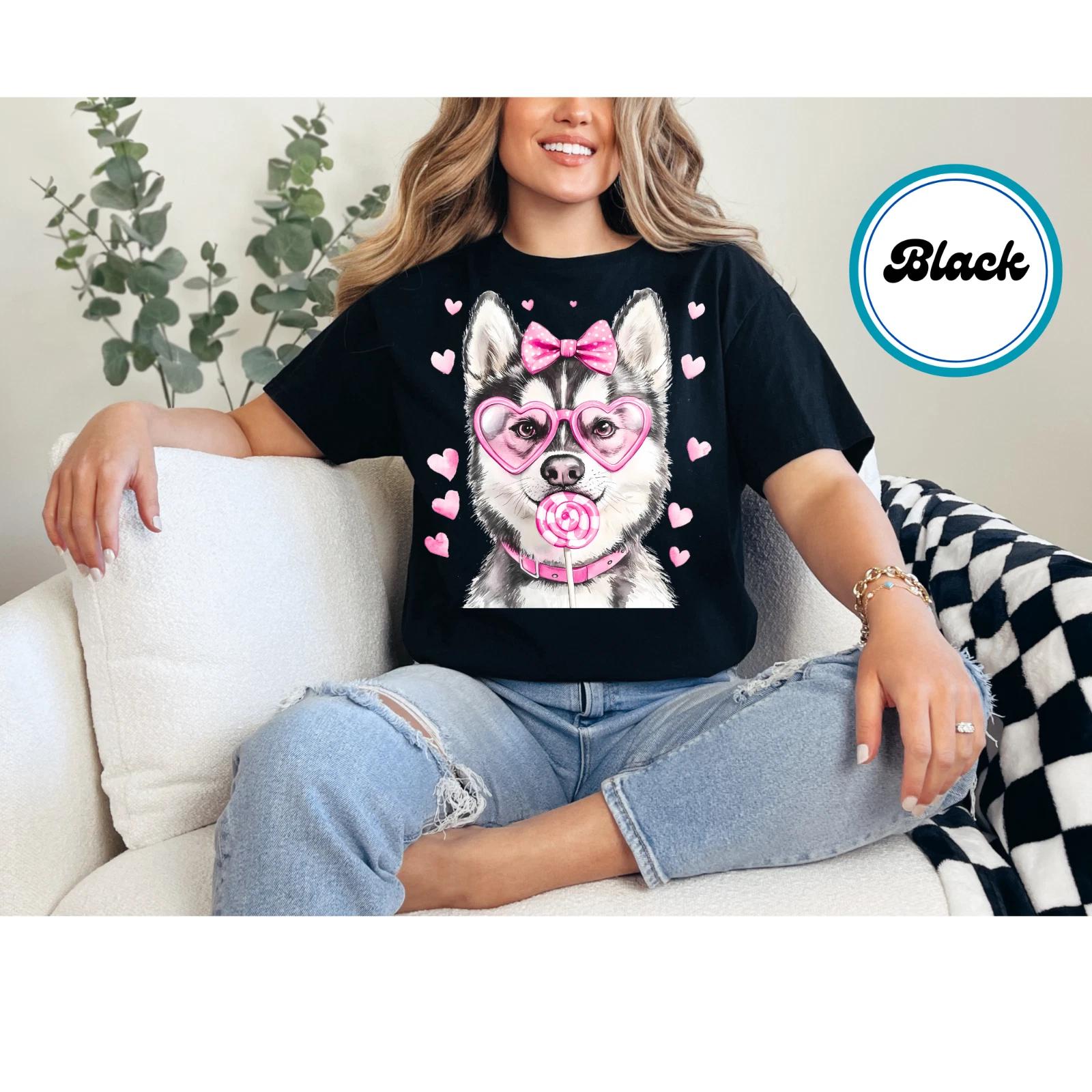 Women s Siberian Husky Valentines Themed Graphic Shirt Husky Dog Mom T-Shirt 3XL