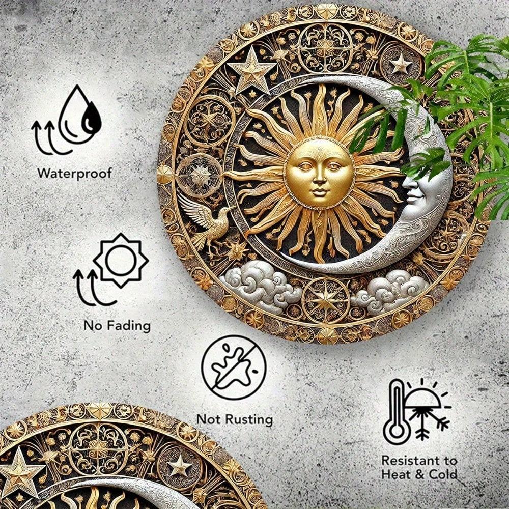 1pc Sun Moon Round Iron Sign Wall Art Home Bar Garden Decor Gift 20cm