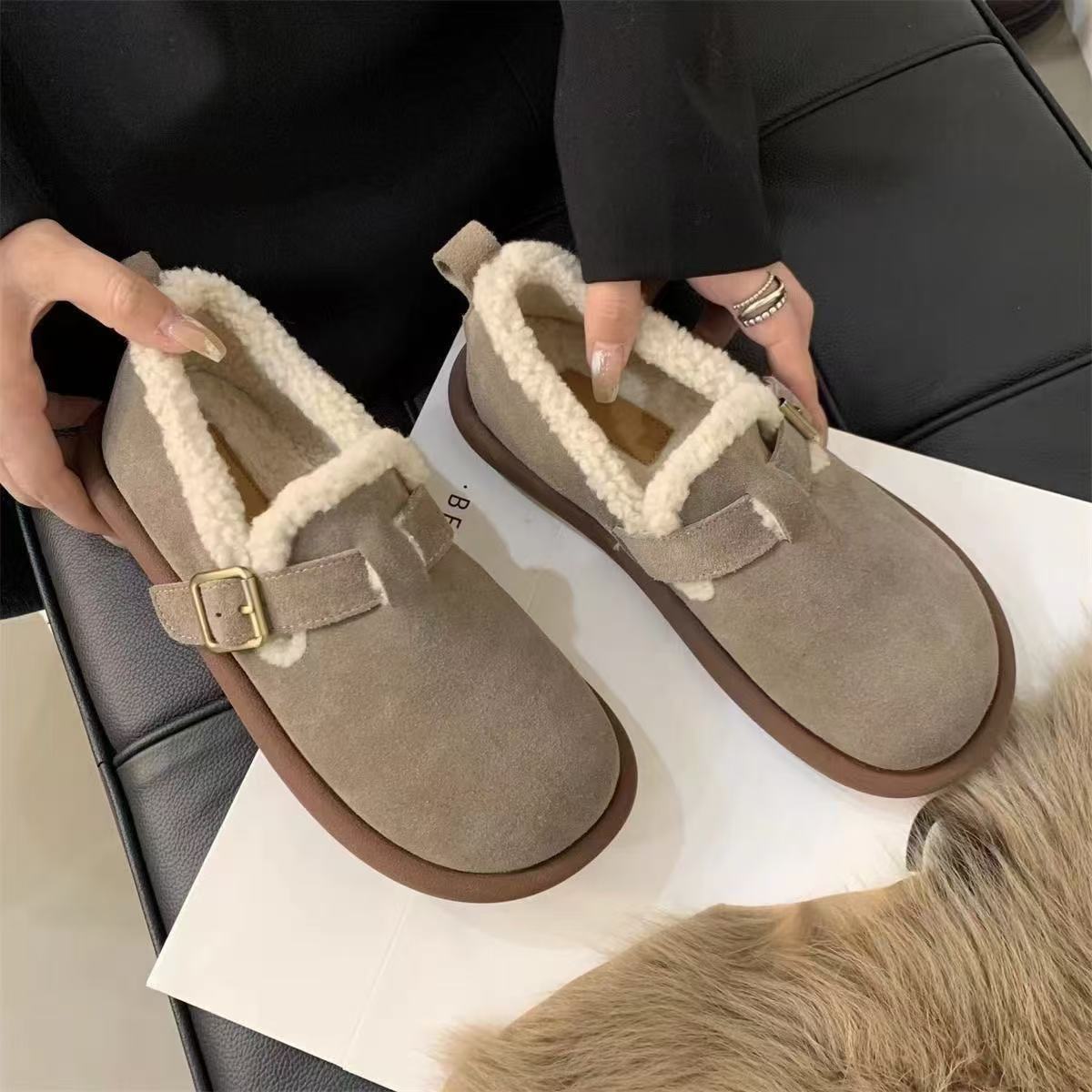 

ins super fire versatile Boken women s shoes retro soft sole non-slip warm Doudou shoes 40