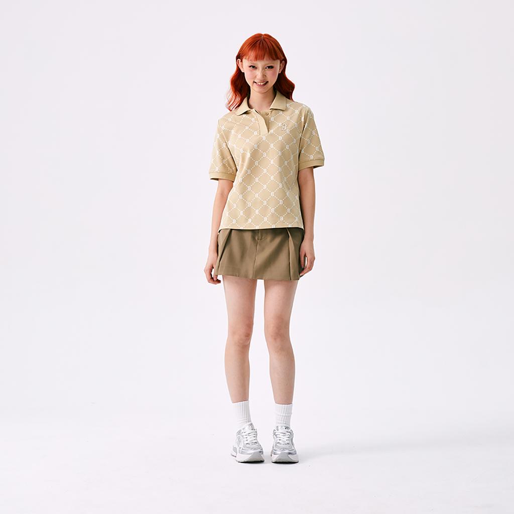 New MLB MONOGRAM Collection Boston Red Sox SS25 Polo Shirt Women's Light Beige Yellow 3FPQM0253-43BGL