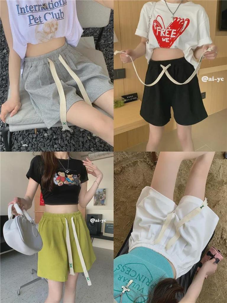 Women's High-Waist Elastic Sports Shorts - Summer 2024 Korean Style Wide-Leg Casual Pants
