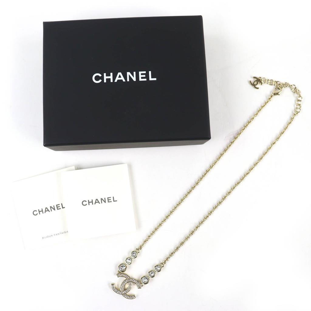 Excellent CHANEL Necklace COCO Mark Rhinestone Chain gold Women B25S Used