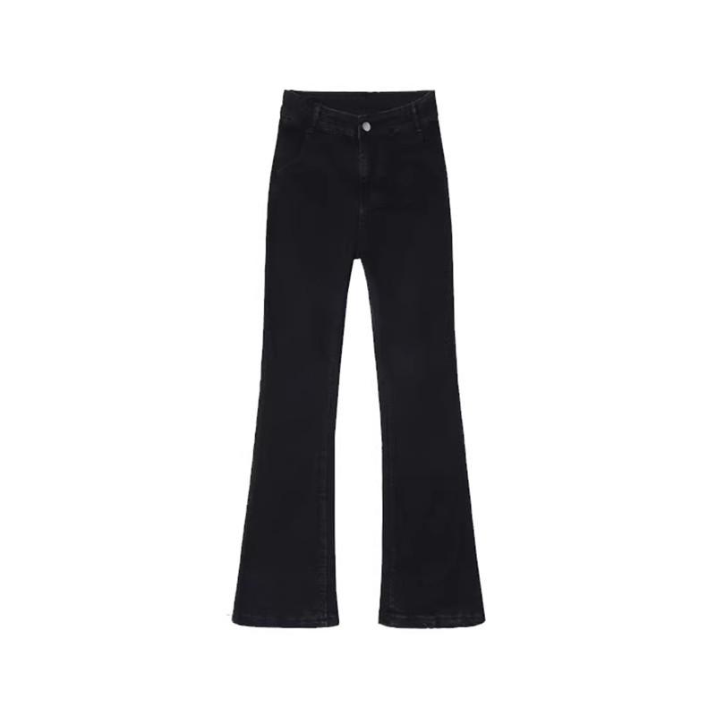 

Women s White High-Waisted Micro-Flare Jeans - Plus Size Elastic Slimming, Floor-Length for Spring/Autumn 5XL чёрный