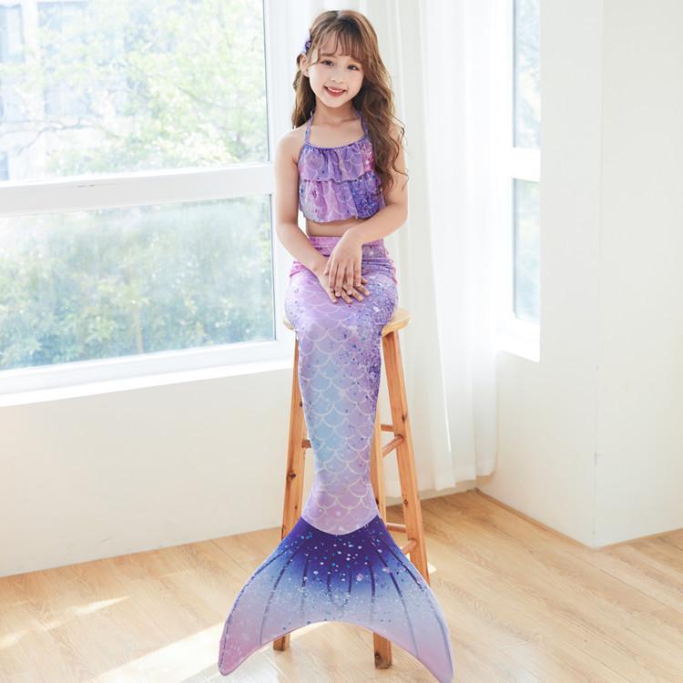 Set Costume da Bagno Principessa Sirena per Bambine - Include Vestito a Coda di Pesce & Bikini (Disponibile in taglia Piccola, Media, Grande)