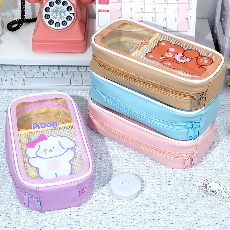 Large Capacity Cute Cartoon Transparent Pencil Case for Students