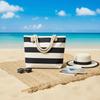 Striped Beach Tote Bag Canvas Foldable Shoulder Bag Zipper Large Capacity Travel Handbag For Travel Work Beach Gym Store