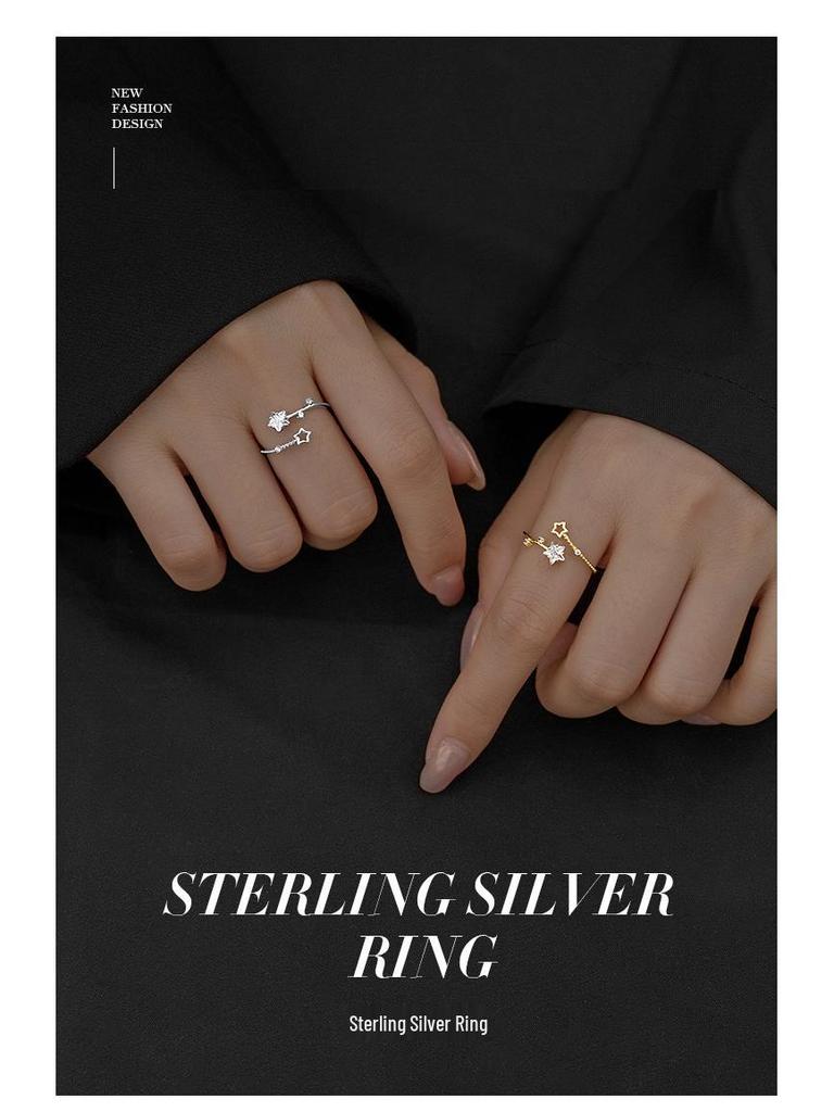 Banyan Baum S925 Silber Stern Zirkon Ring - Damen Luxus Hohles Design